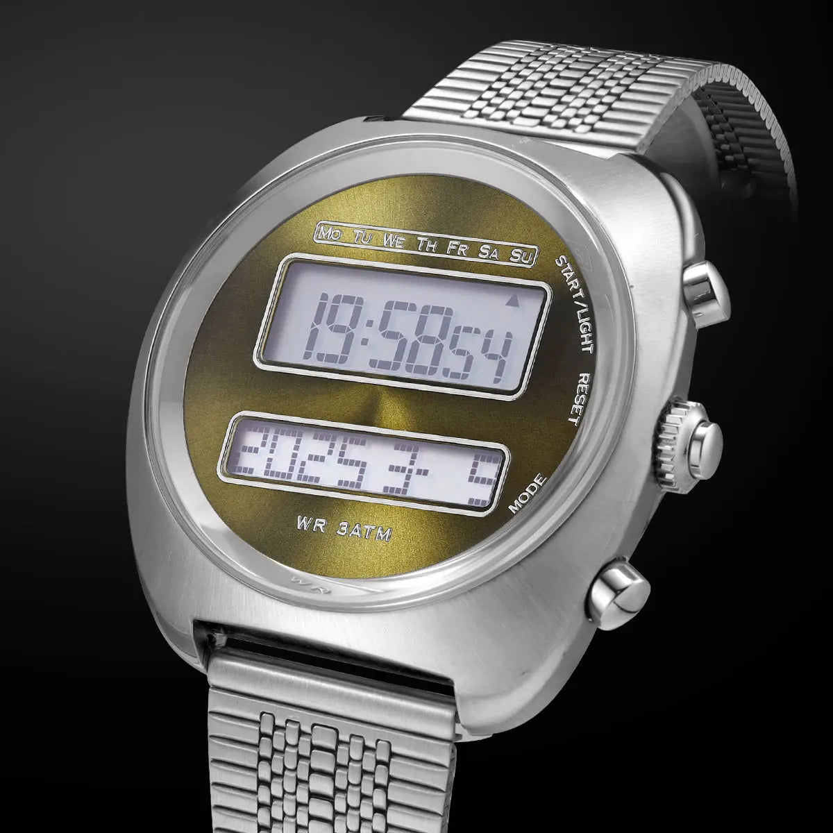 Dual-Display Electronic Watch for Men Retro Style Digital Unisex Wristwatch with Stainless Steel Strap Month Date Year Backlight