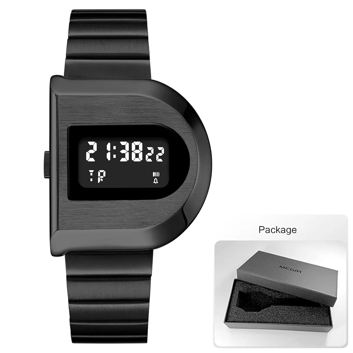 Fashion Unisex Digital Electronic Watch with Stopwatch Backlight Alarm Week Date Stainless Steel Band Wristwatch for Couple 0321