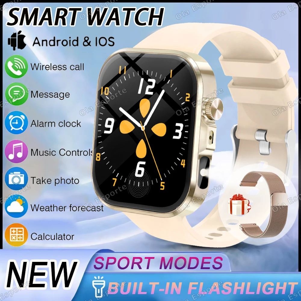New 2.01'' HD Screen Fashion Flashlight Smart Watch Women Waterproof Sport Watches BT Call Health Monitoring Men Smartwatch 2026