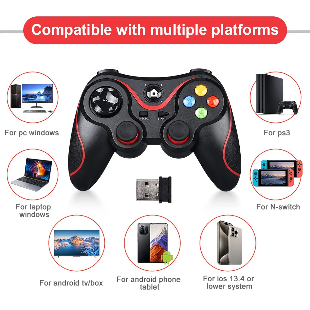 V8 2.4G Wireless Game Controller Gamepad Joystick Dual Vibration Controller Gamepad for Android/iOS/PC/PS3/Switch/Mobile Phone