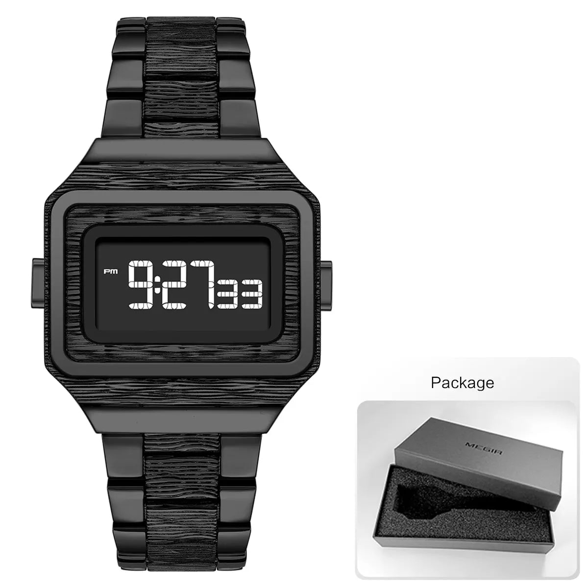Fashion LED Digital Watch for Men Retro Simple Style Electronic Wristwatch with Stainless Steel Strap Luminous Backlight 0325