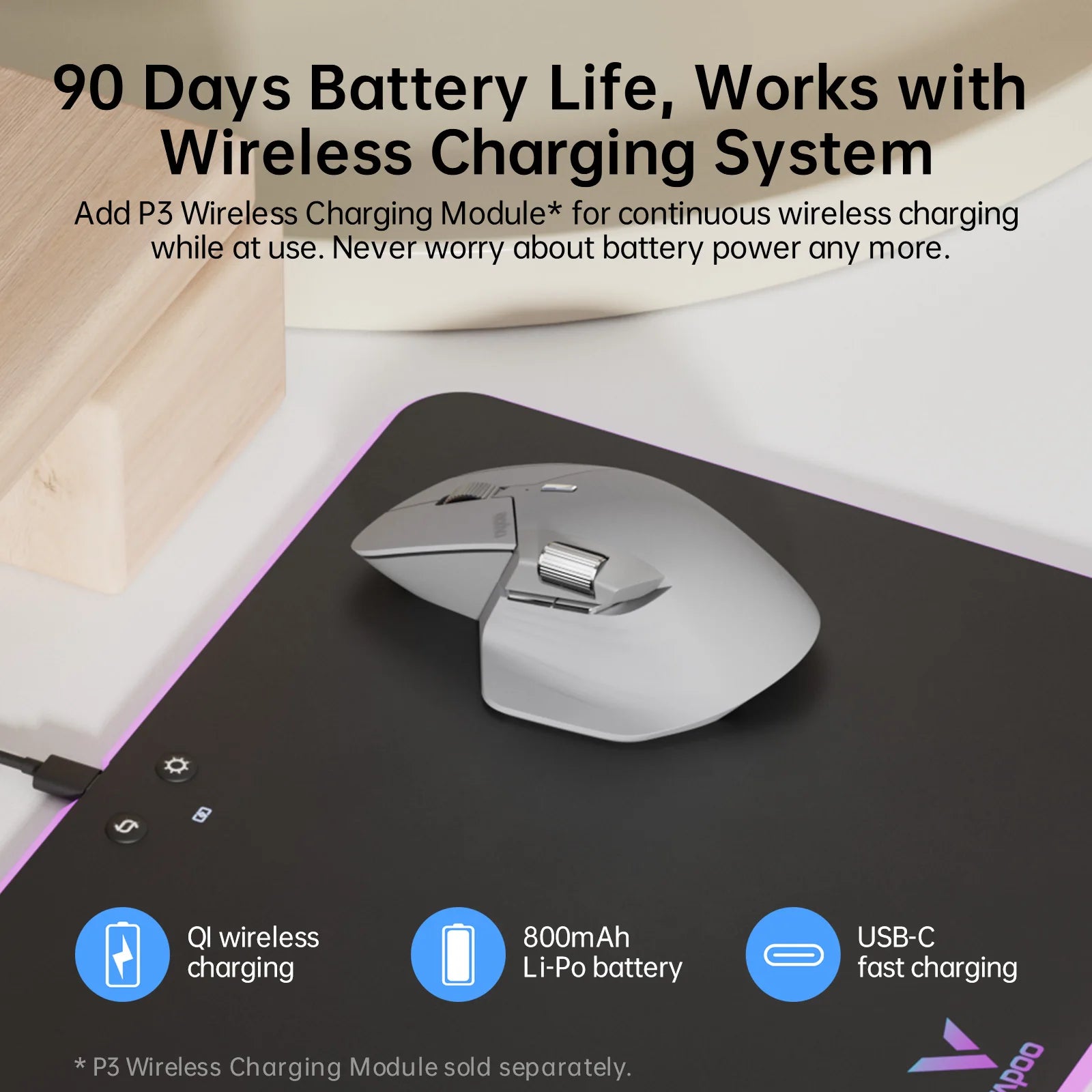 Rapoo MT720L Multi-mode Rechargeable Wireless Mouse 4000 DPI Bluetooth Mouse Easy-Switch Up to 4 Devices