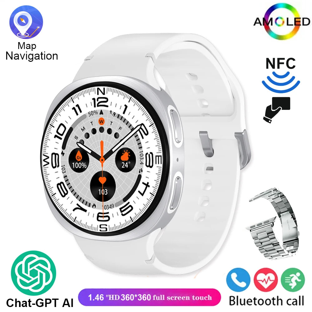 2025 New Smart Watch 8 Classic 46mm Ultra HD Screen ChatGPT GPS NFC Compass Clock Bluetooth Call Waterproof Smartwatch Men Women