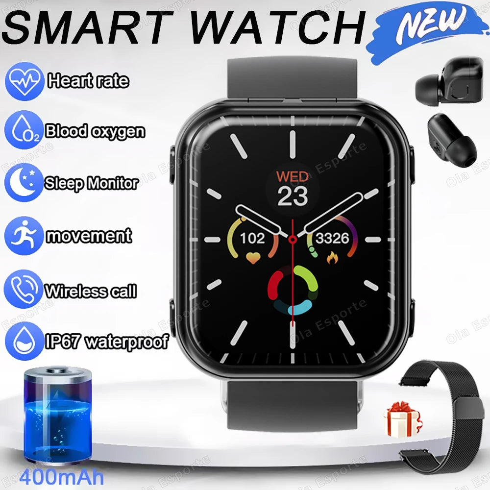 TWS 2in1 New Smart Watch 2025 Bluetooth Earphones HIFI Sound Quality Bluetooth Call Health Monitor Sports Smartwatches Men Women