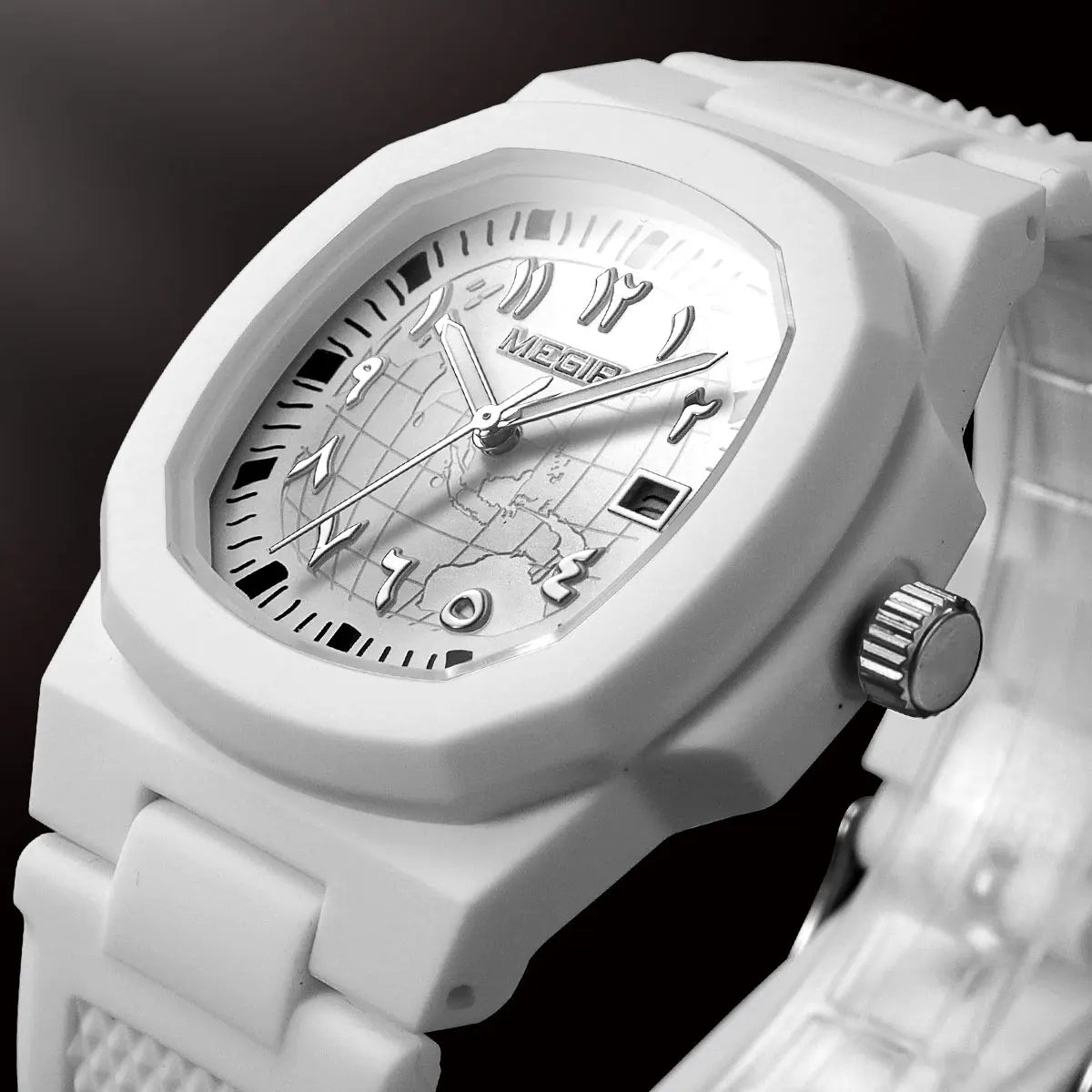 MEGIR Square Luxury Men's Watch with Arabic Numerals Luminous Calendar Date Silicone Strap Male Sports Quartz Wristwatch For Man