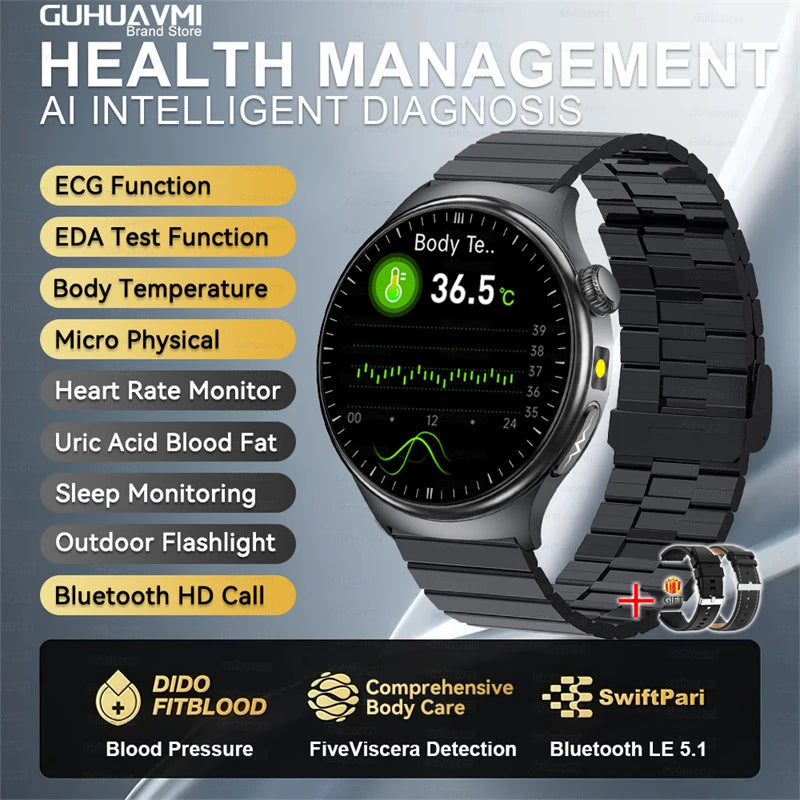 2026 New GUHUAVMI ECG Organs Smart Watch Viscera Monitor Clock Men Blood lipids Uric acid Body Analysis BP Sport Call Smartwatch