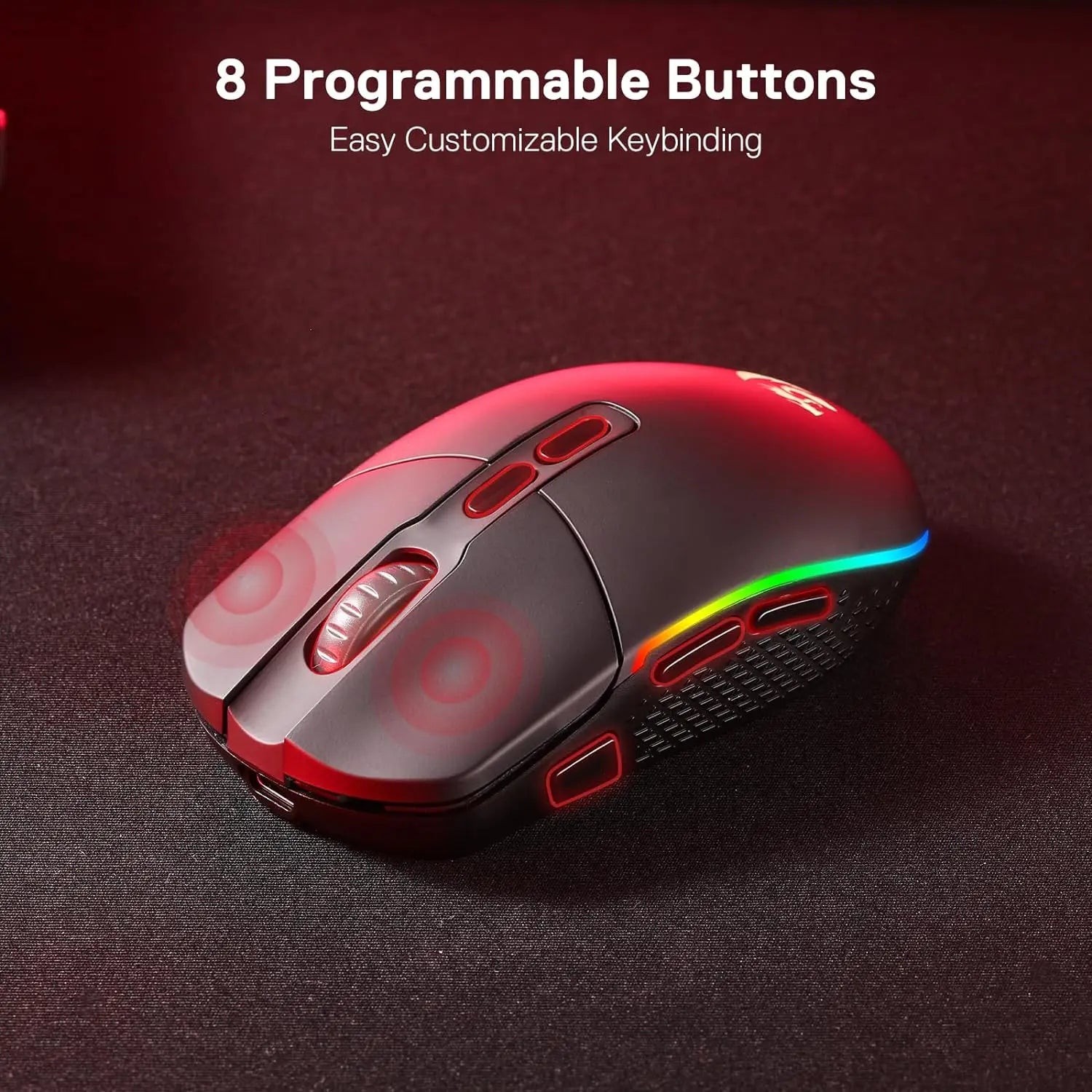 Redragon M719 Pro Wireless Optical Gaming Mouse, 8 Programmable Buttons, RGB 10,000 DPI, Ergonomic PC Computer Gaming Mice