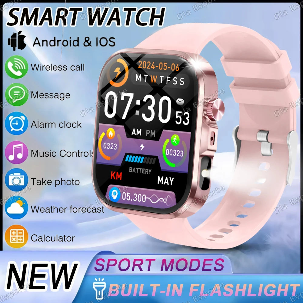 New 2.01'' HD Screen Fashion Flashlight Smart Watch Women Waterproof Sport Watches BT Call Health Monitoring Men Smartwatch 2026