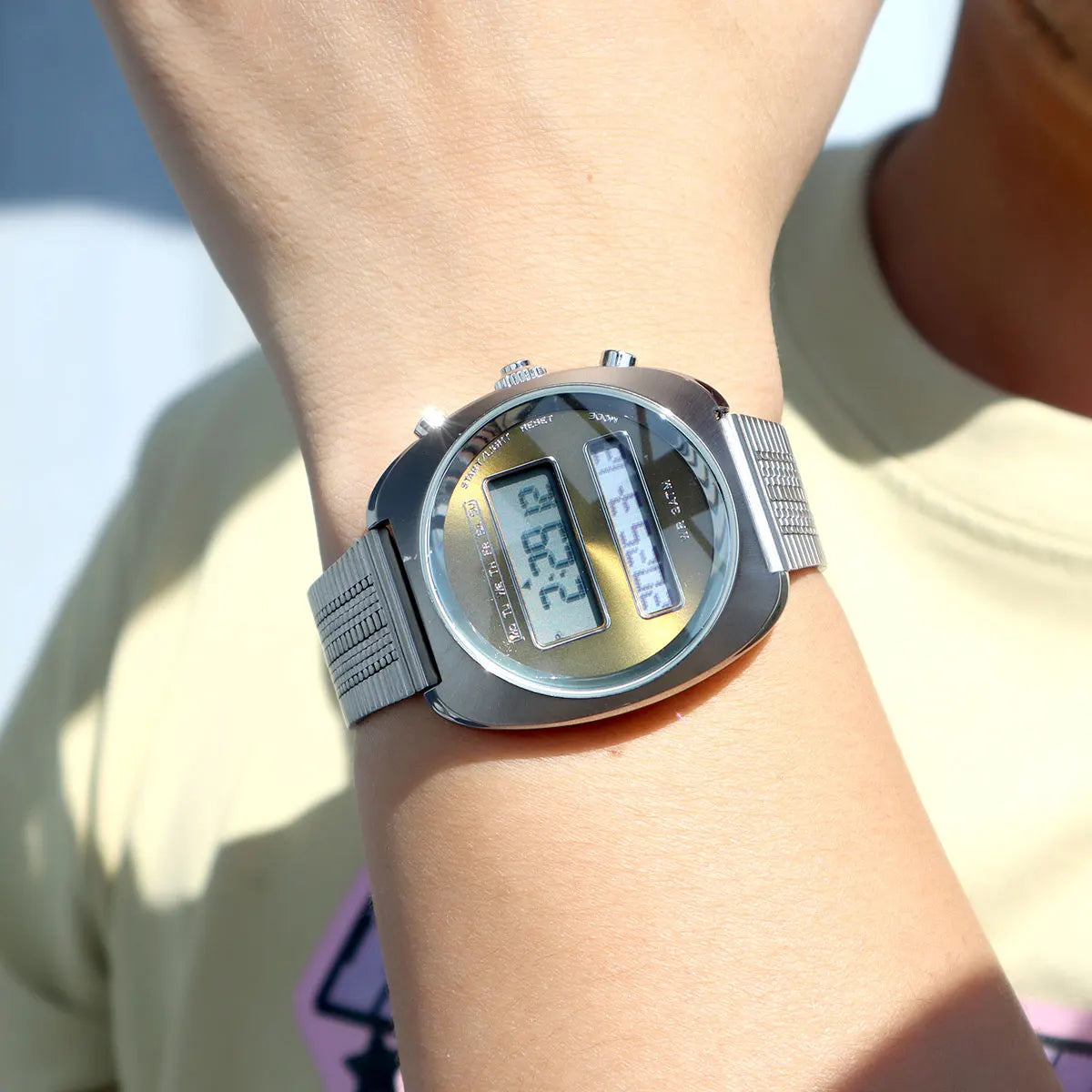 Dual-Display Electronic Watch for Men Retro Style Digital Unisex Wristwatch with Stainless Steel Strap Month Date Year Backlight