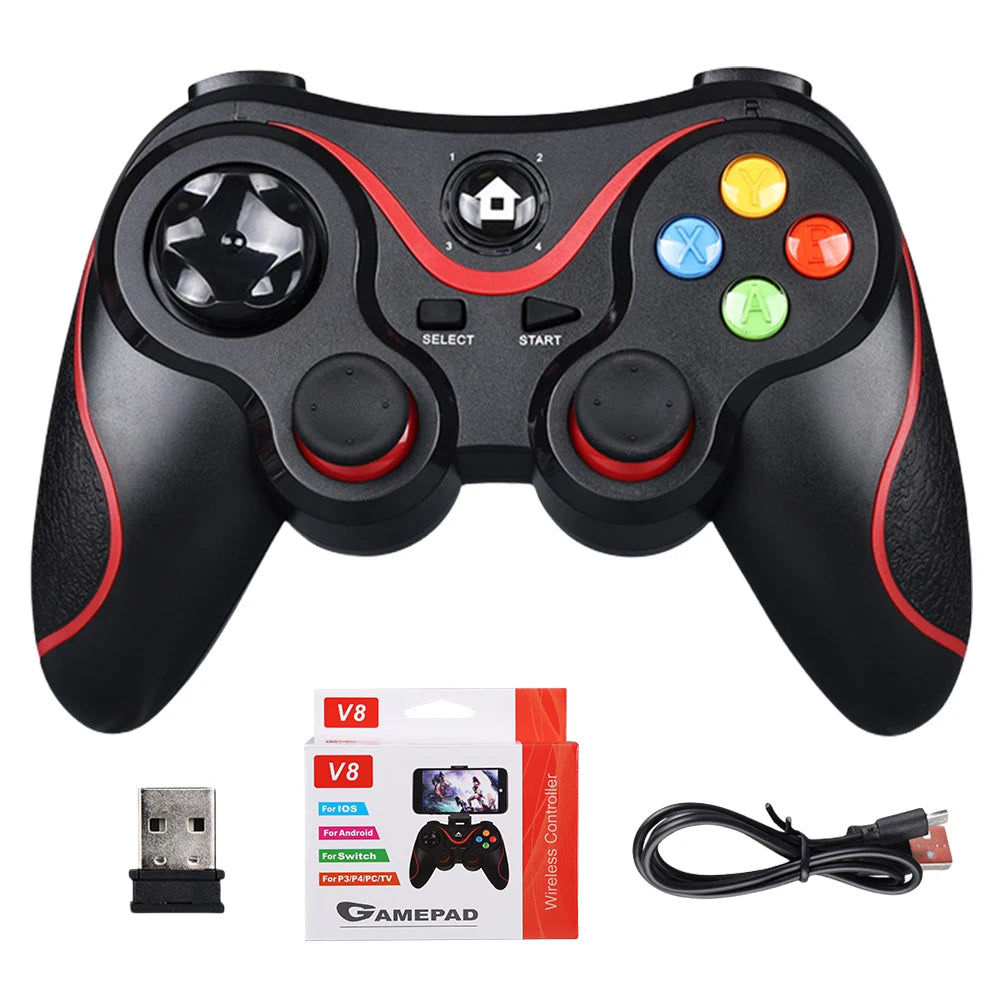 V8 2.4G Wireless Game Controller Gamepad Joystick Dual Vibration Controller Gamepad for Android/iOS/PC/PS3/Switch/Mobile Phone