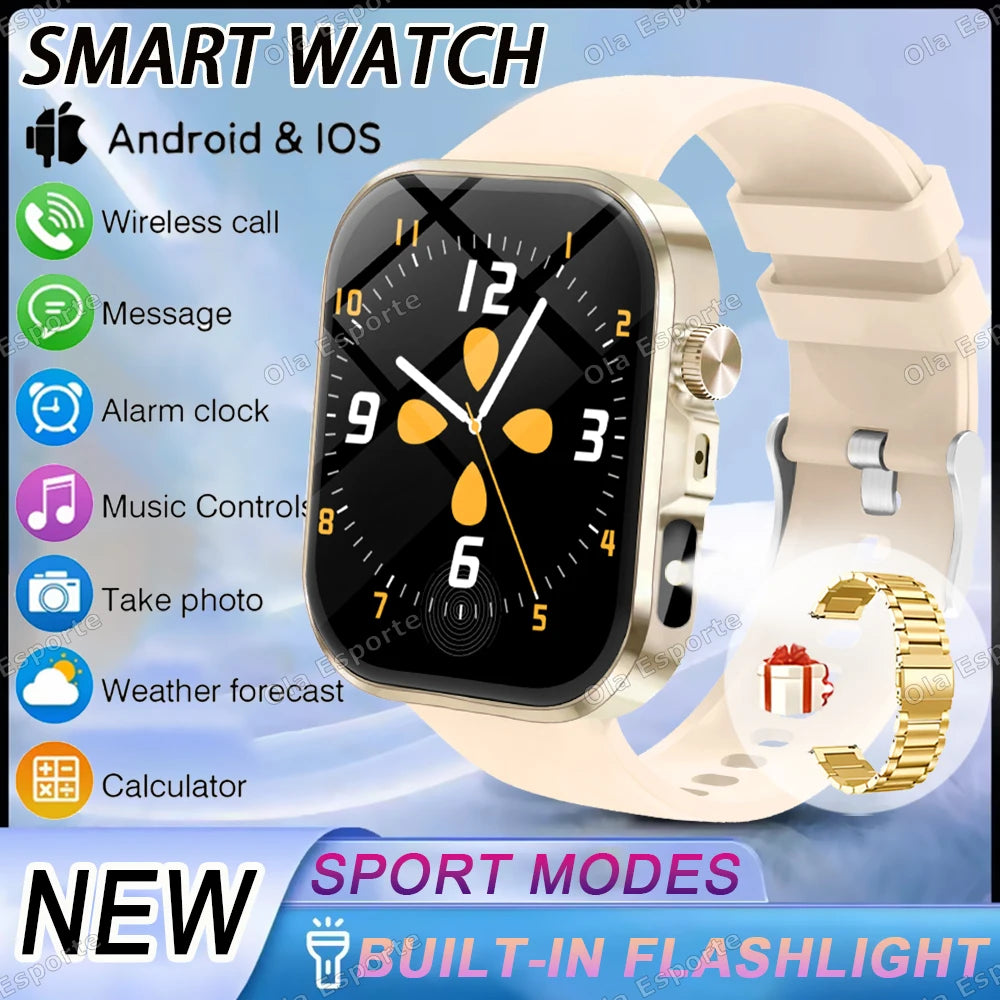 New 2.01'' HD Screen Fashion Flashlight Smart Watch Women Waterproof Sport Watches BT Call Health Monitoring Men Smartwatch 2026