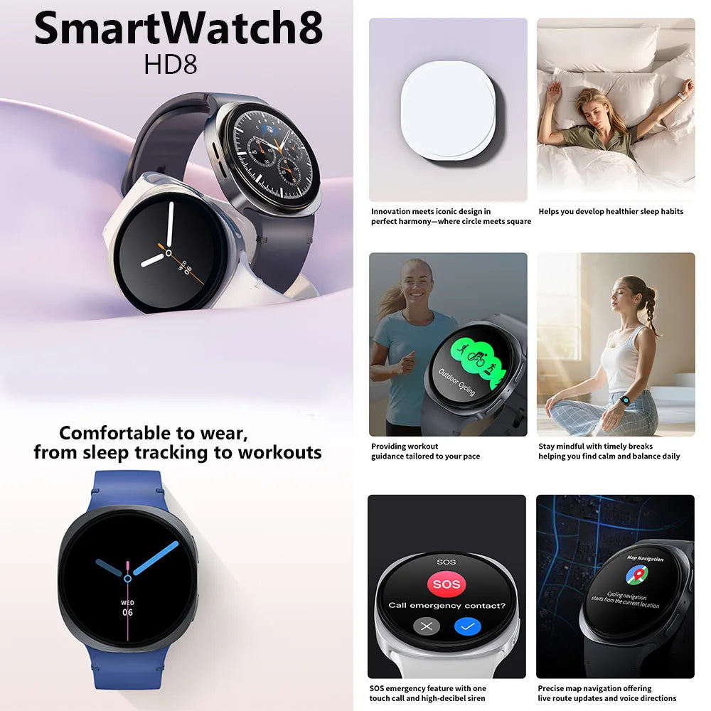2025 New Smart Watch 8 Classic 46mm Ultra HD Screen ChatGPT GPS NFC Compass Clock Bluetooth Call Waterproof Smartwatch Men Women