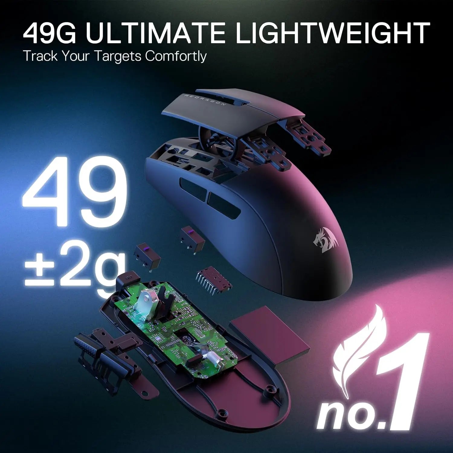 Redragon M916 STD 3-Mode Wireless Gaming Mouse, 49G Ultra-Light 24K DPI Mice w/Ergonomic Natural Grip Build