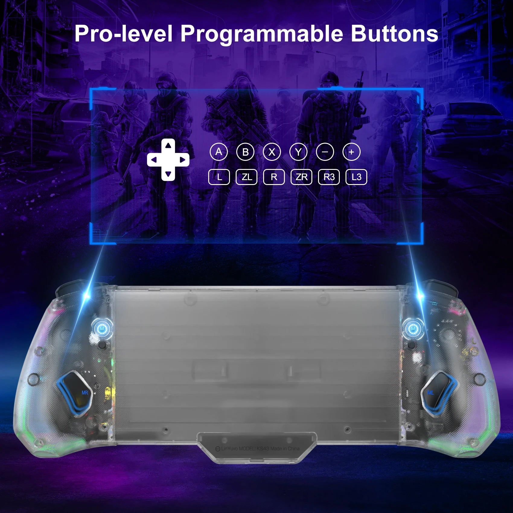 No Deadzone Enhanced Controller for Switch/Switch OLED Handheld Mode, Adjustable LED Light, Ergonomic Design, 6-Axis Gyro, Turb0