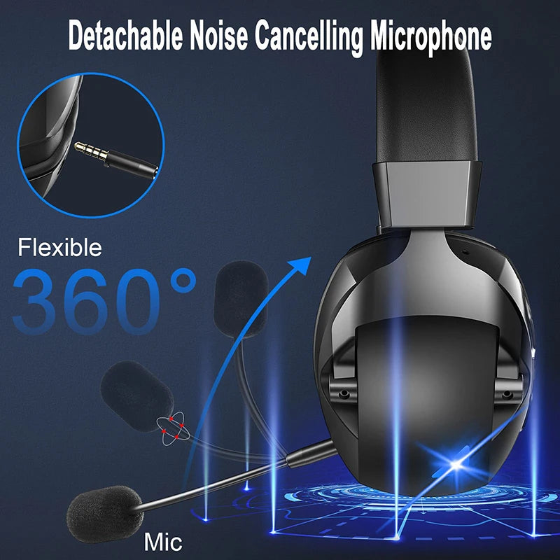 Wireless Gaming Headset With Detachable Noise Cancelling Microphone 2.4G Bluetooth-USB-3.5mm Wired Jack 3 Modes For Multi-device