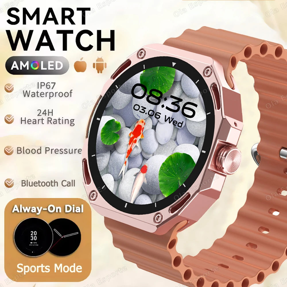 New Outdoor Smart Watch 1.52" AMOLED Screen Bluetooth Call Sleep Health Monitor Sports Fitness Smartwatch Men Women Holiday Gift