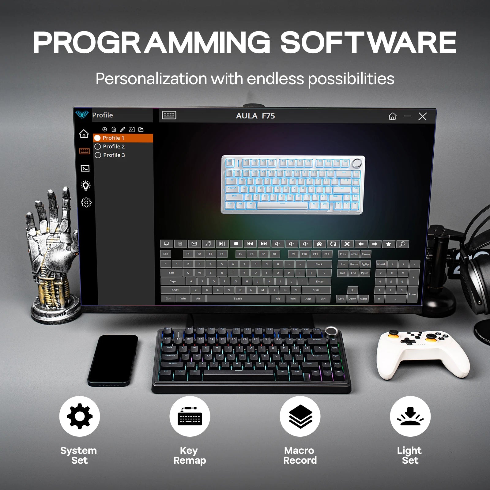 EPOMAKER x AULA F75 Wired Only 75% ANSI US Layout Gasket Hot-Swap Mechanical Keyboard for Mac/WIN/Android with Knob