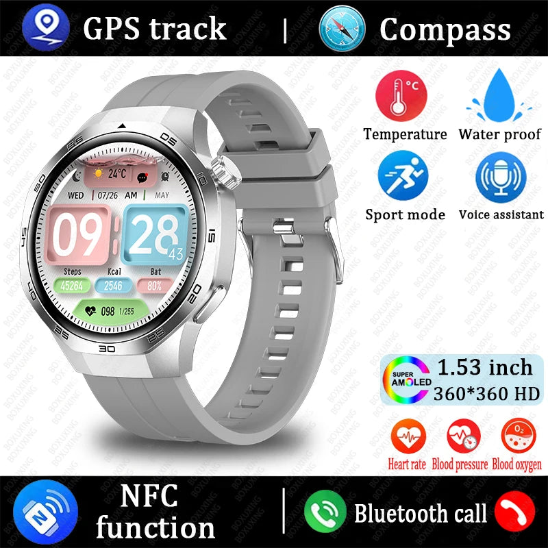 2025 New Watch 5 MAX Smart Watch HD AMOLED Screen NFC GPS Tracker Bluetooth Call Waterproof Sports Health Smartwatch Men Women