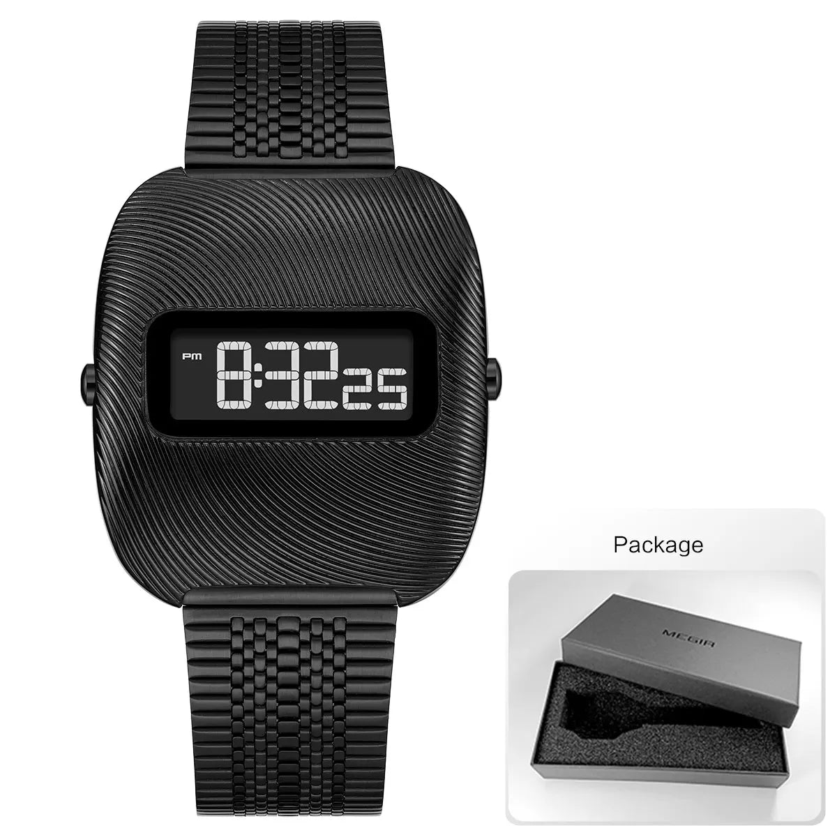 Men's Sports Electronic Watch Fashion Unisex Waterproof Digital Wristwatch with Stainless Steel Strap & Retro Design 0322
