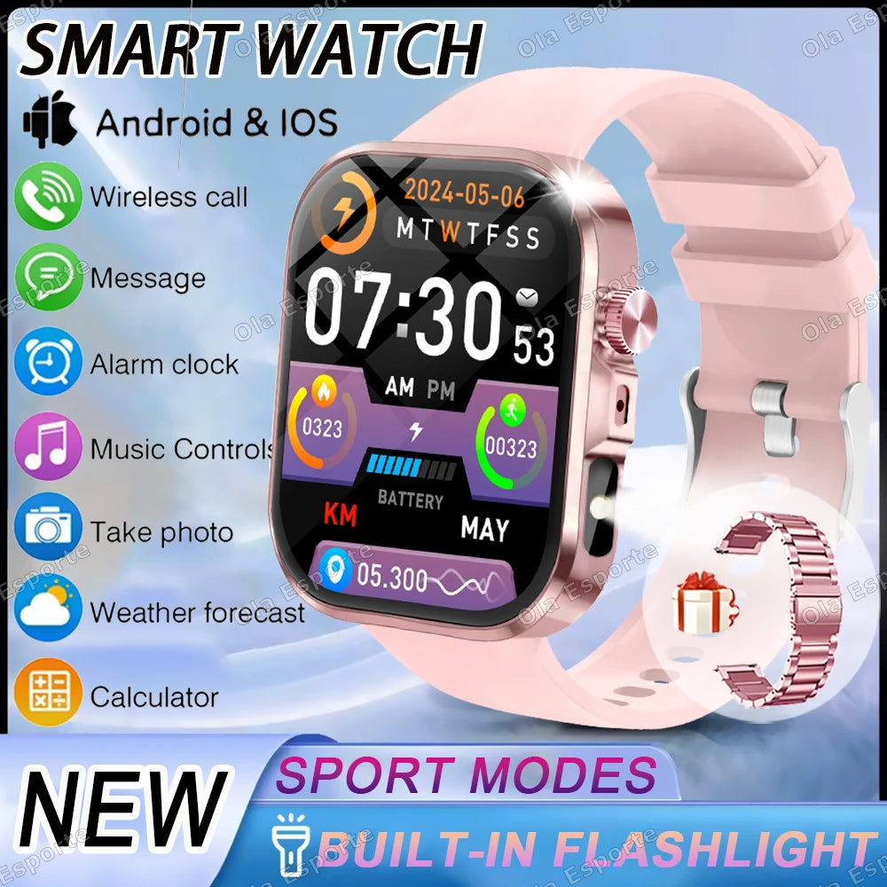 New 2.01'' HD Screen Fashion Flashlight Smart Watch Women Waterproof Sport Watches BT Call Health Monitoring Men Smartwatch 2026