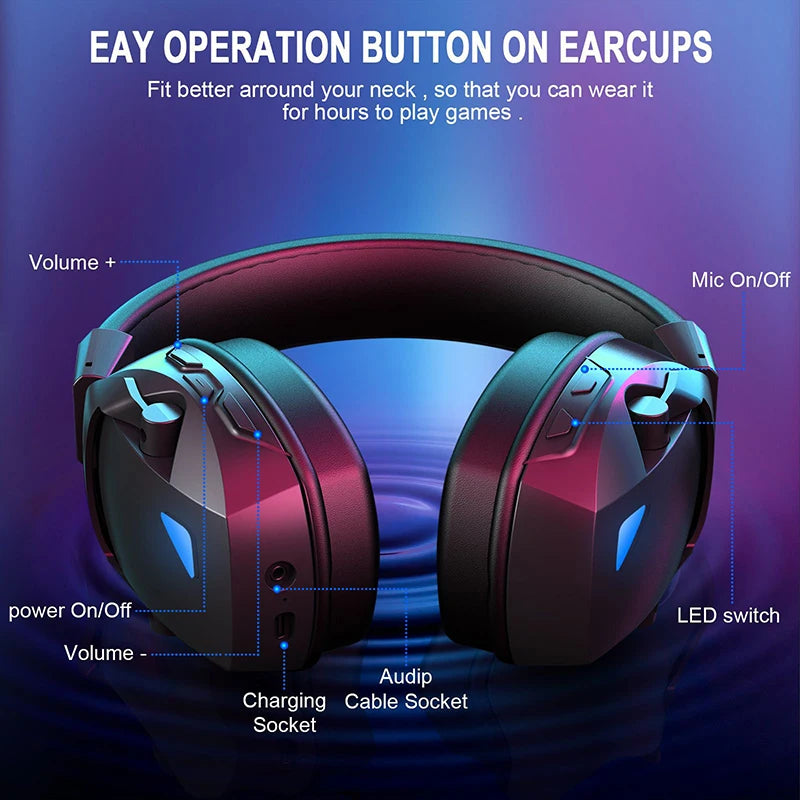 Wireless Gaming Headset With Detachable Noise Cancelling Microphone 2.4G Bluetooth-USB-3.5mm Wired Jack 3 Modes For Multi-device