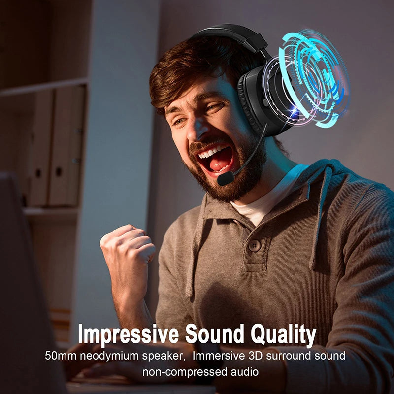 Wireless Gaming Headset With Detachable Noise Cancelling Microphone 2.4G Bluetooth-USB-3.5mm Wired Jack 3 Modes For Multi-device