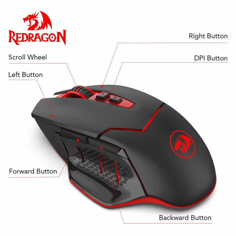 Redragon M690-1 2.4Ghz Wireless Gaming Mouse with DPI Shifting 2 Side Buttons 2400 DPI Ergonomic Design 8 Buttons-Black Mice