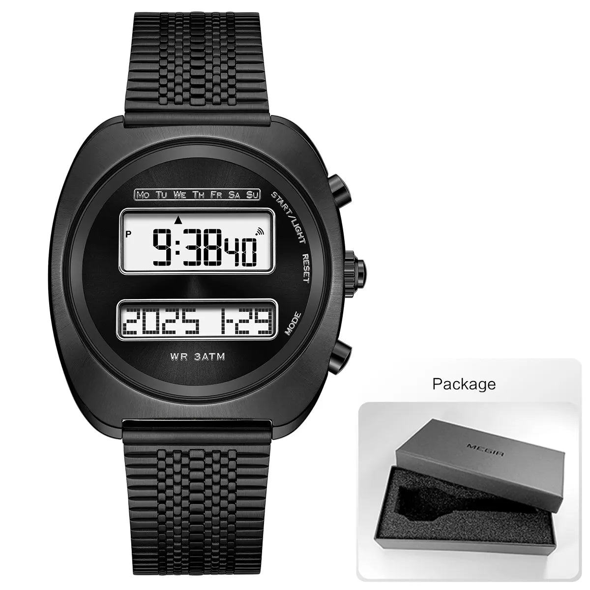 Dual-Display Electronic Watch for Men Retro Style Digital Unisex Wristwatch with Stainless Steel Strap Month Date Year Backlight
