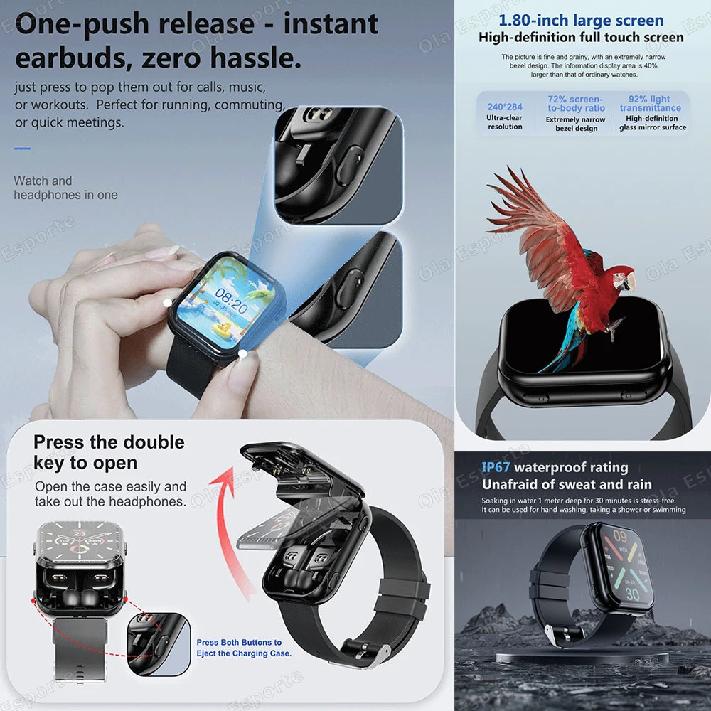 TWS 2in1 New Smart Watch 2025 Bluetooth Earphones HIFI Sound Quality Bluetooth Call Health Monitor Sports Smartwatches Men Women
