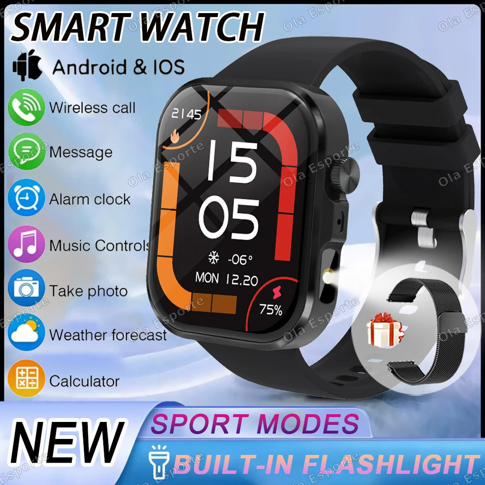 New 2.01'' HD Screen Fashion Flashlight Smart Watch Women Waterproof Sport Watches BT Call Health Monitoring Men Smartwatch 2026