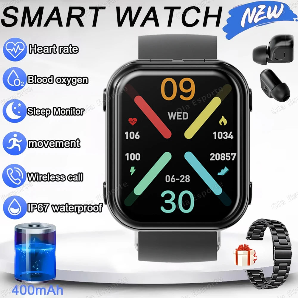 TWS 2in1 New Smart Watch 2025 Bluetooth Earphones HIFI Sound Quality Bluetooth Call Health Monitor Sports Smartwatches Men Women