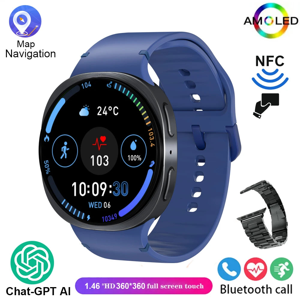 2025 New Smart Watch 8 Classic 46mm Ultra HD Screen ChatGPT GPS NFC Compass Clock Bluetooth Call Waterproof Smartwatch Men Women