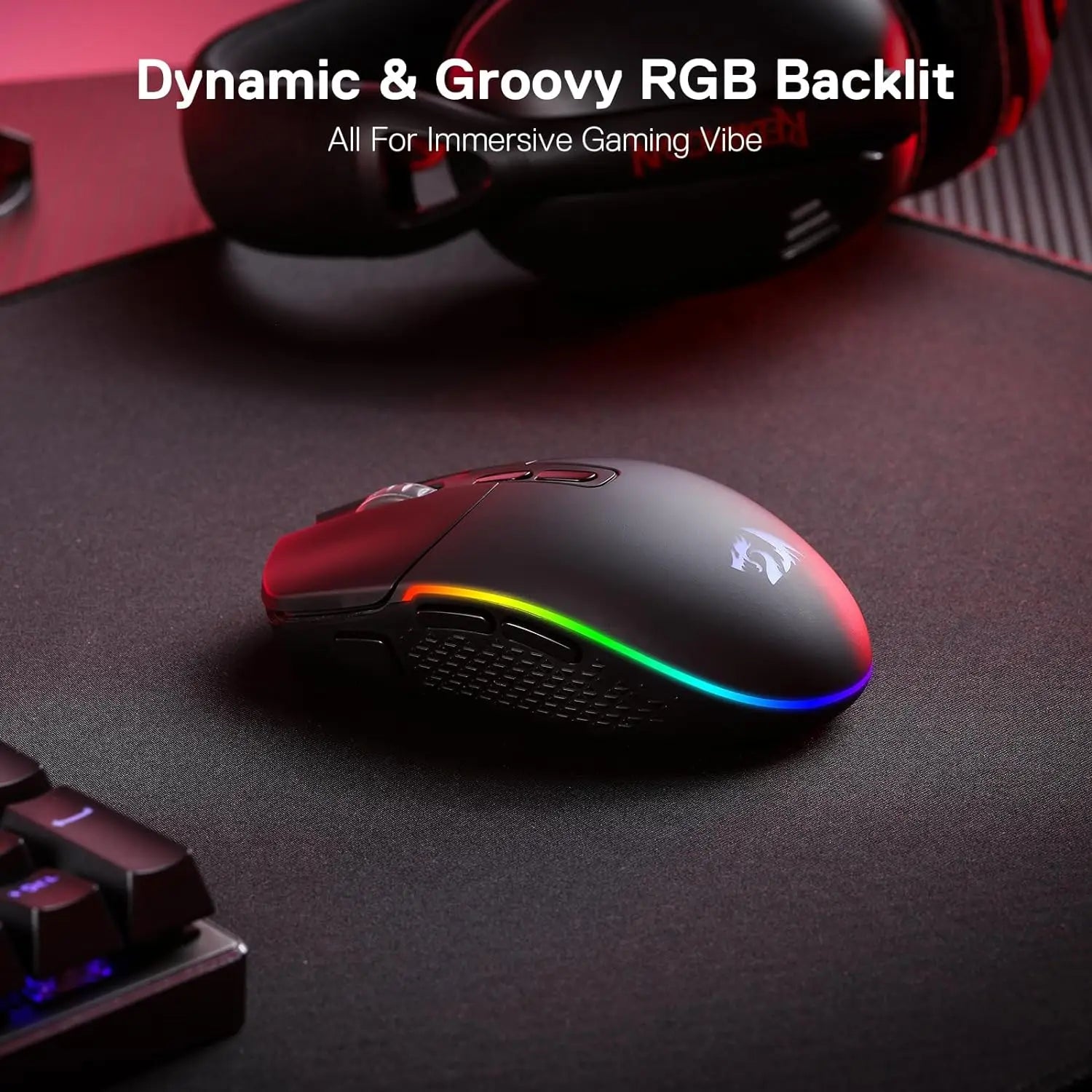 Redragon M719 Pro Wireless Optical Gaming Mouse, 8 Programmable Buttons, RGB 10,000 DPI, Ergonomic PC Computer Gaming Mice