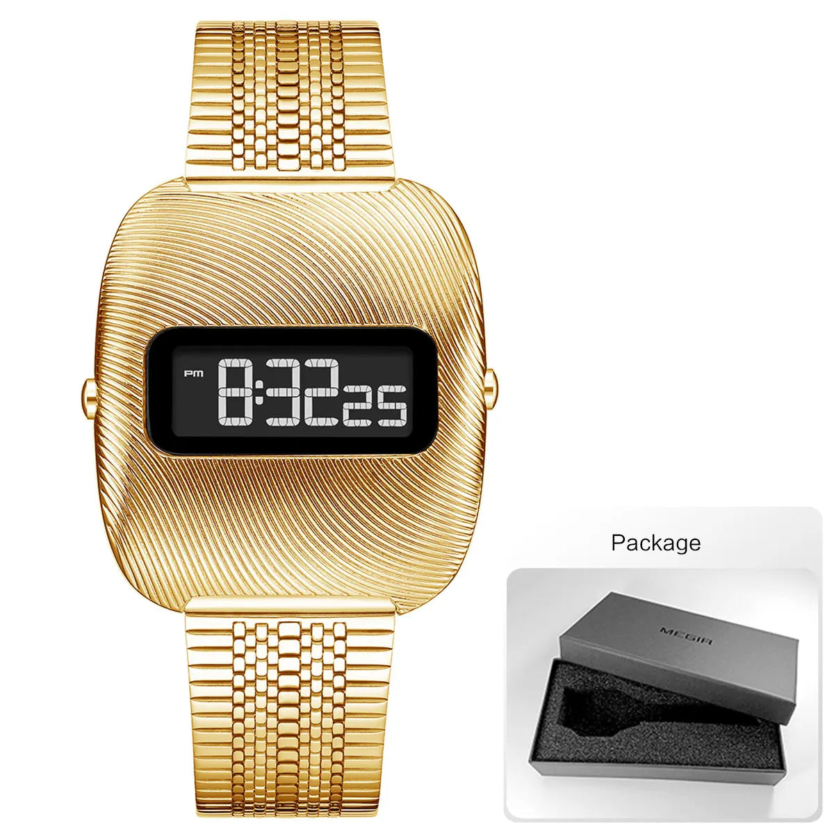 Men's Sports Electronic Watch Fashion Unisex Waterproof Digital Wristwatch with Stainless Steel Strap & Retro Design 0322