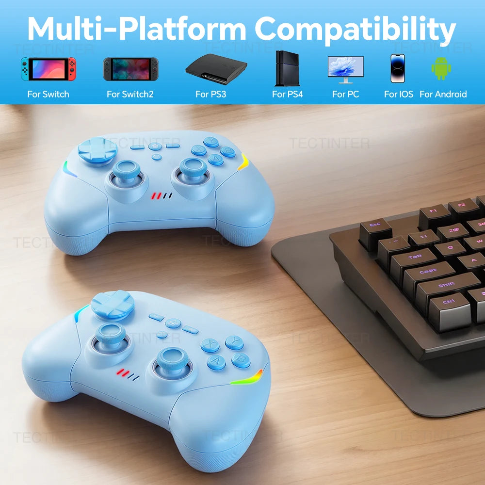 RGB Wireless Controller For Nintendo Switch 1/2 Console Hall Effect Joystick Gamepads for PS4/Android/IOS/PC Controls Accessorie