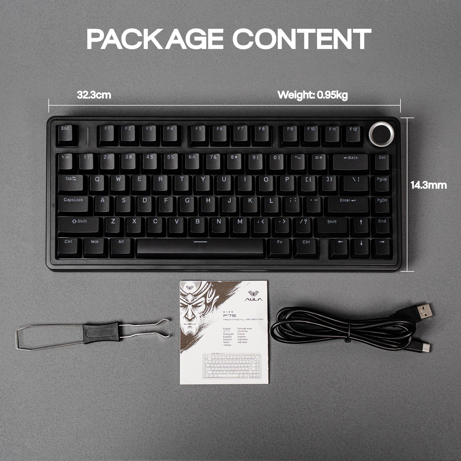 EPOMAKER x AULA F75 Wired Only 75% ANSI US Layout Gasket Hot-Swap Mechanical Keyboard for Mac/WIN/Android with Knob