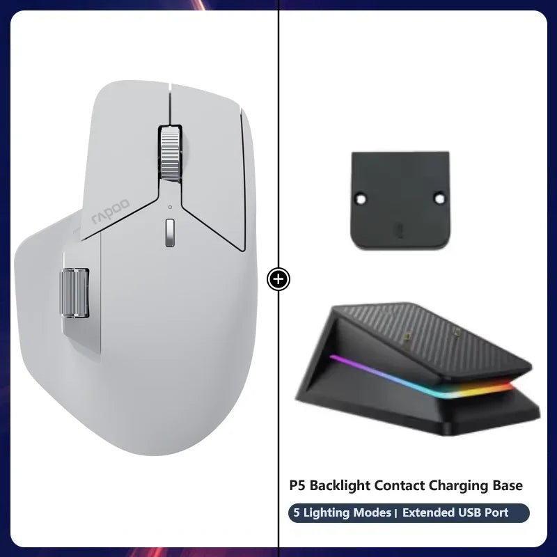 Rapoo MT720L Multi-mode Rechargeable Wireless Mouse 4000 DPI Bluetooth Mouse Easy-Switch Up to 4 Devices