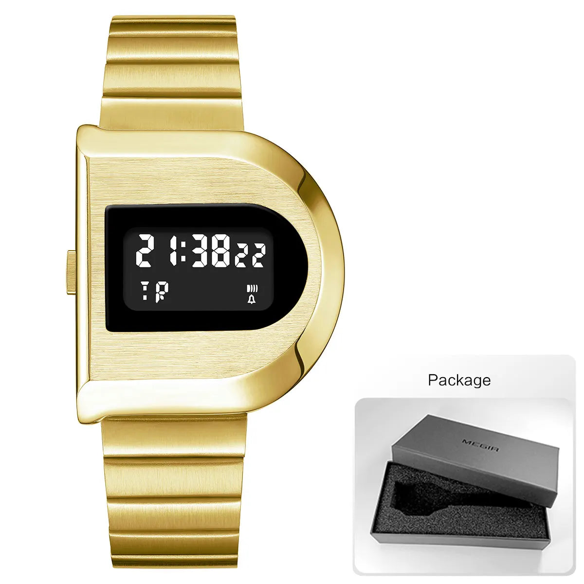 Fashion Unisex Digital Electronic Watch with Stopwatch Backlight Alarm Week Date Stainless Steel Band Wristwatch for Couple 0321