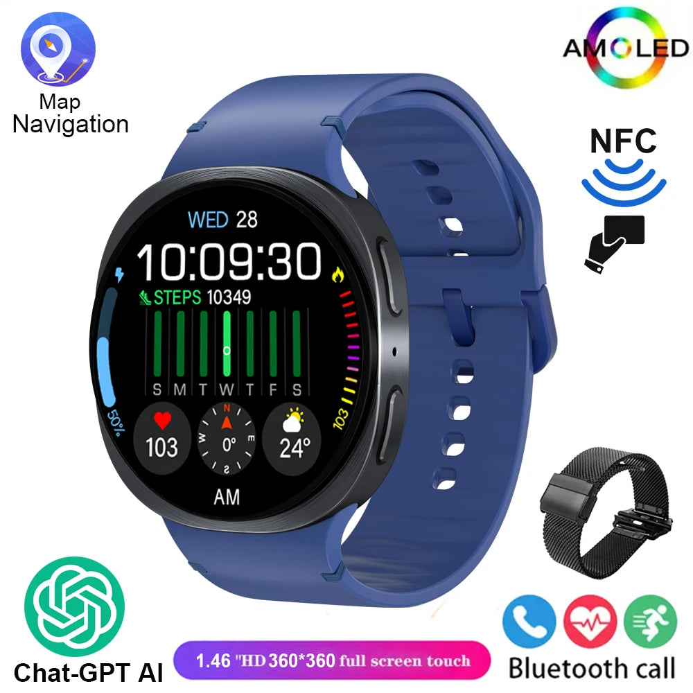 2025 New Smart Watch 8 Classic 46mm Ultra HD Screen ChatGPT GPS NFC Compass Clock Bluetooth Call Waterproof Smartwatch Men Women