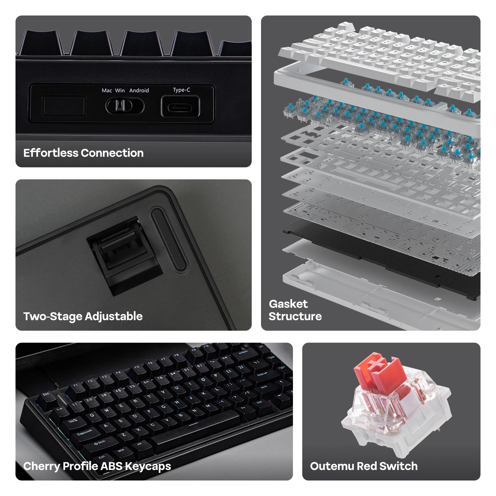 EPOMAKER x AULA F75 Wired Only 75% ANSI US Layout Gasket Hot-Swap Mechanical Keyboard for Mac/WIN/Android with Knob