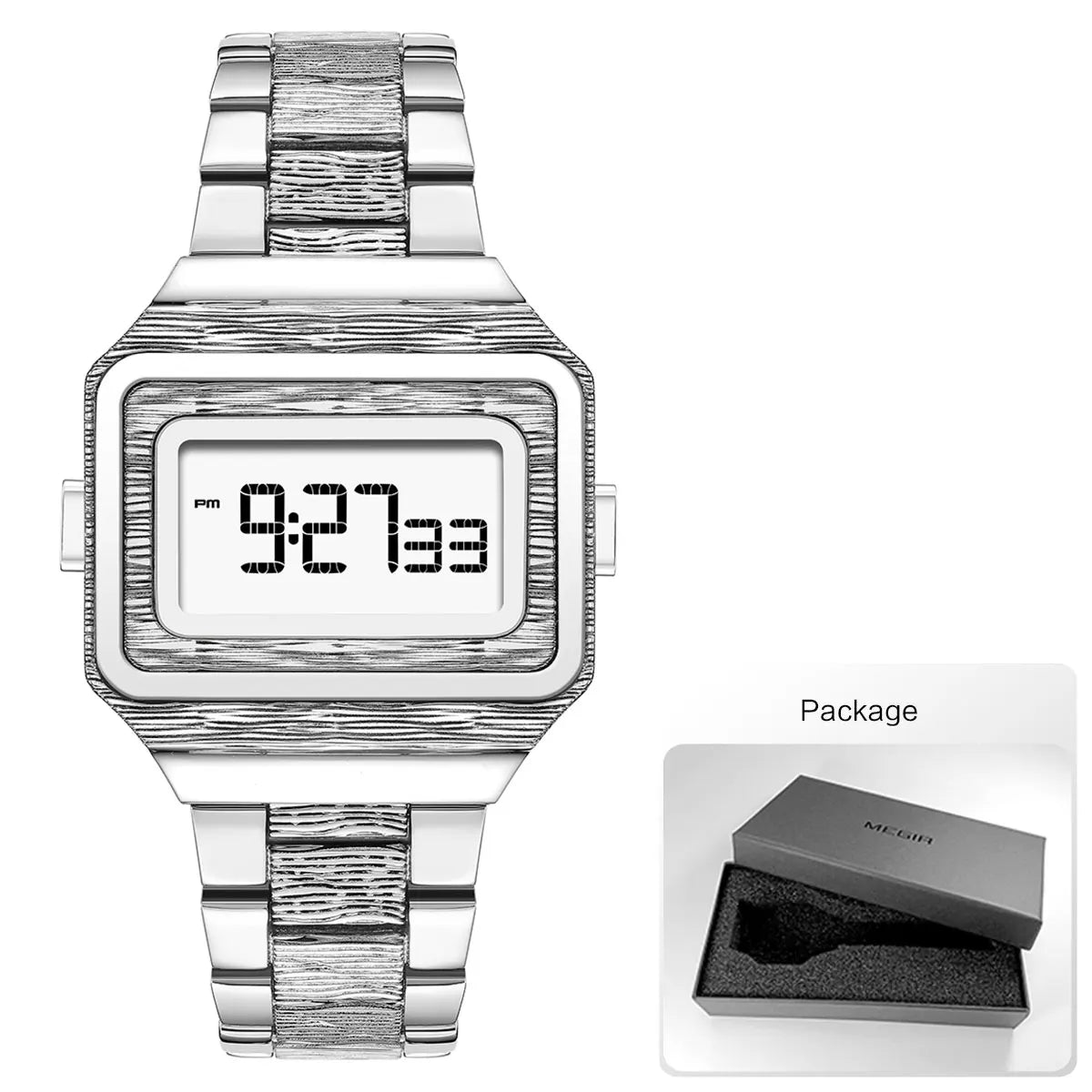 Fashion LED Digital Watch for Men Retro Simple Style Electronic Wristwatch with Stainless Steel Strap Luminous Backlight 0325