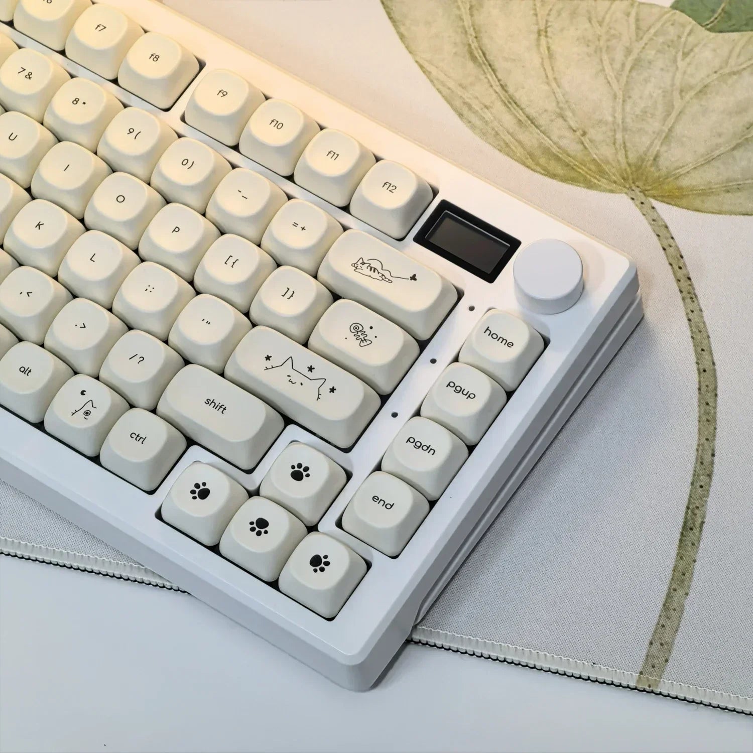 Simple Milky White Cute Cat Theme Keycap 124Keys PBT Sublimation MOA Profile Round Ball Caps Korean Mechanical Keyboard Keycaps