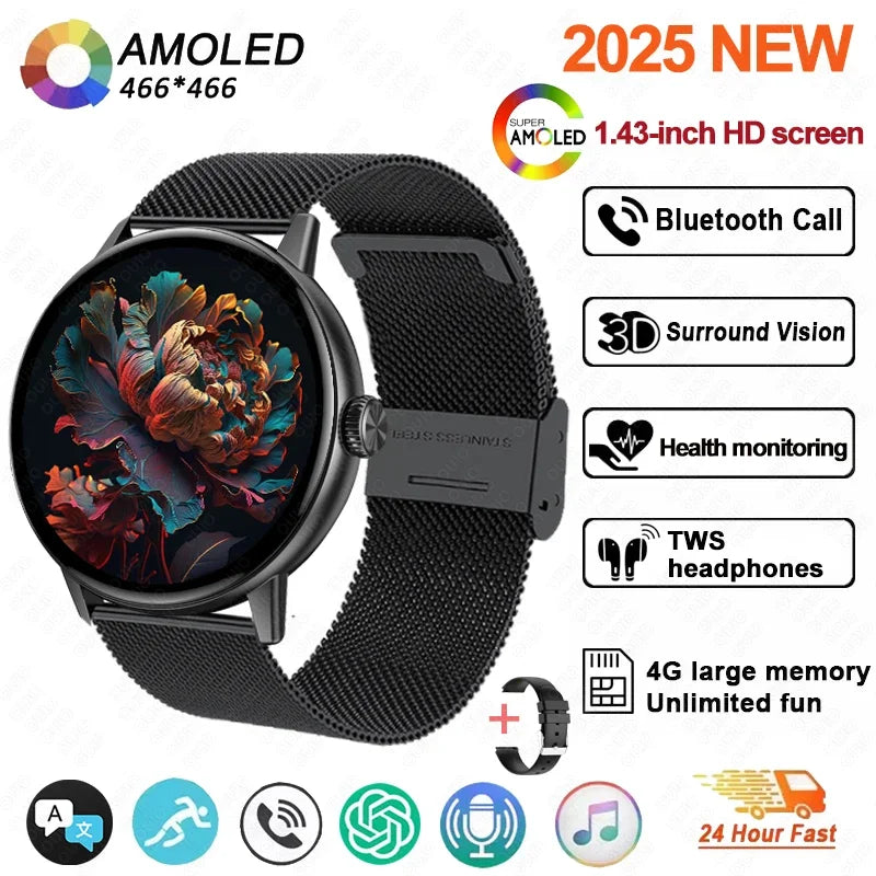 New DT M5 Smart Watch 4GB Memory 1.43-inch HD Screen Built-in Photo Album Local Album Video Sport Mode Bluetooth Call Smartwatch