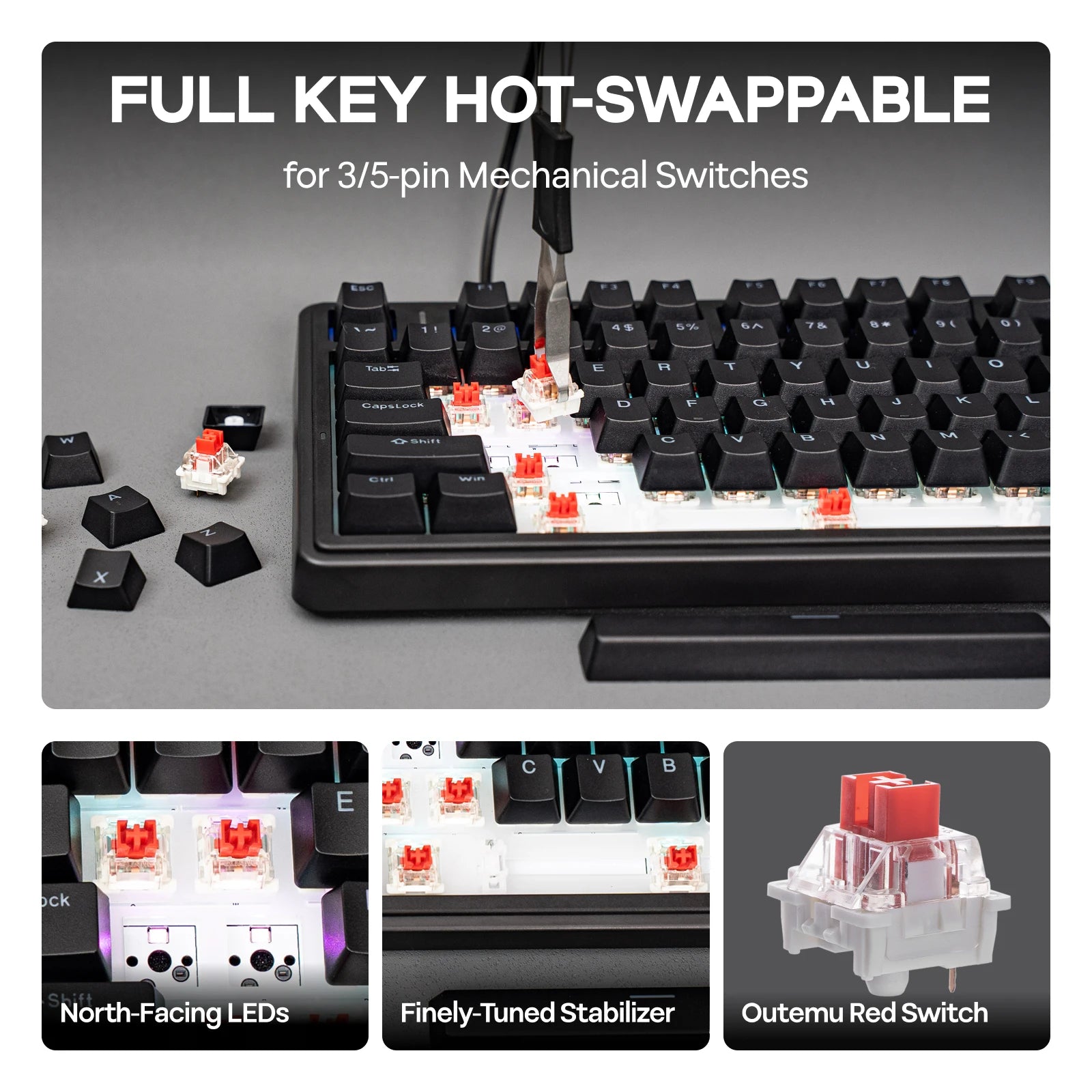 EPOMAKER x AULA F75 Wired Only 75% ANSI US Layout Gasket Hot-Swap Mechanical Keyboard for Mac/WIN/Android with Knob