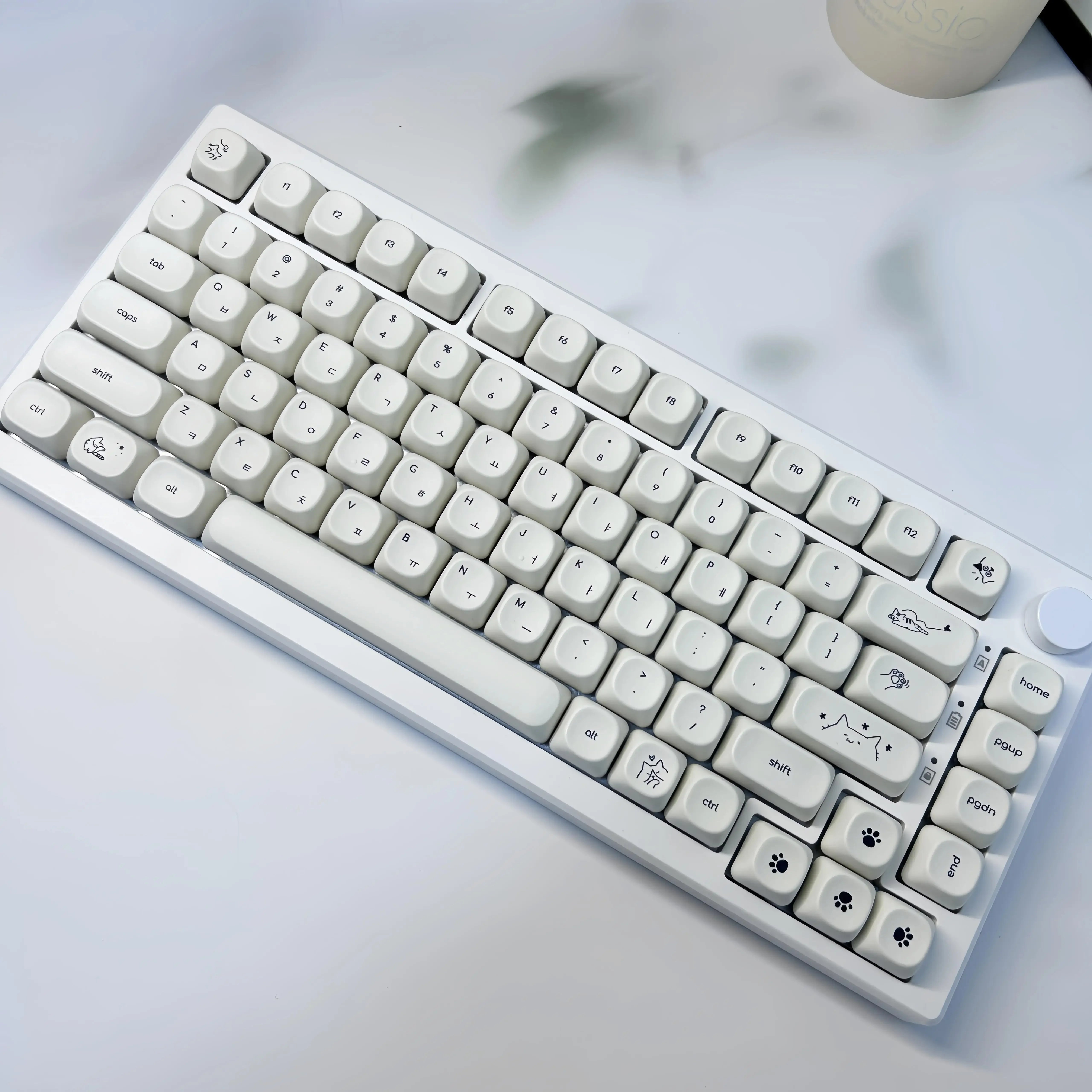 Simple Milky White Cute Cat Theme Keycap 124Keys PBT Sublimation MOA Profile Round Ball Caps Korean Mechanical Keyboard Keycaps