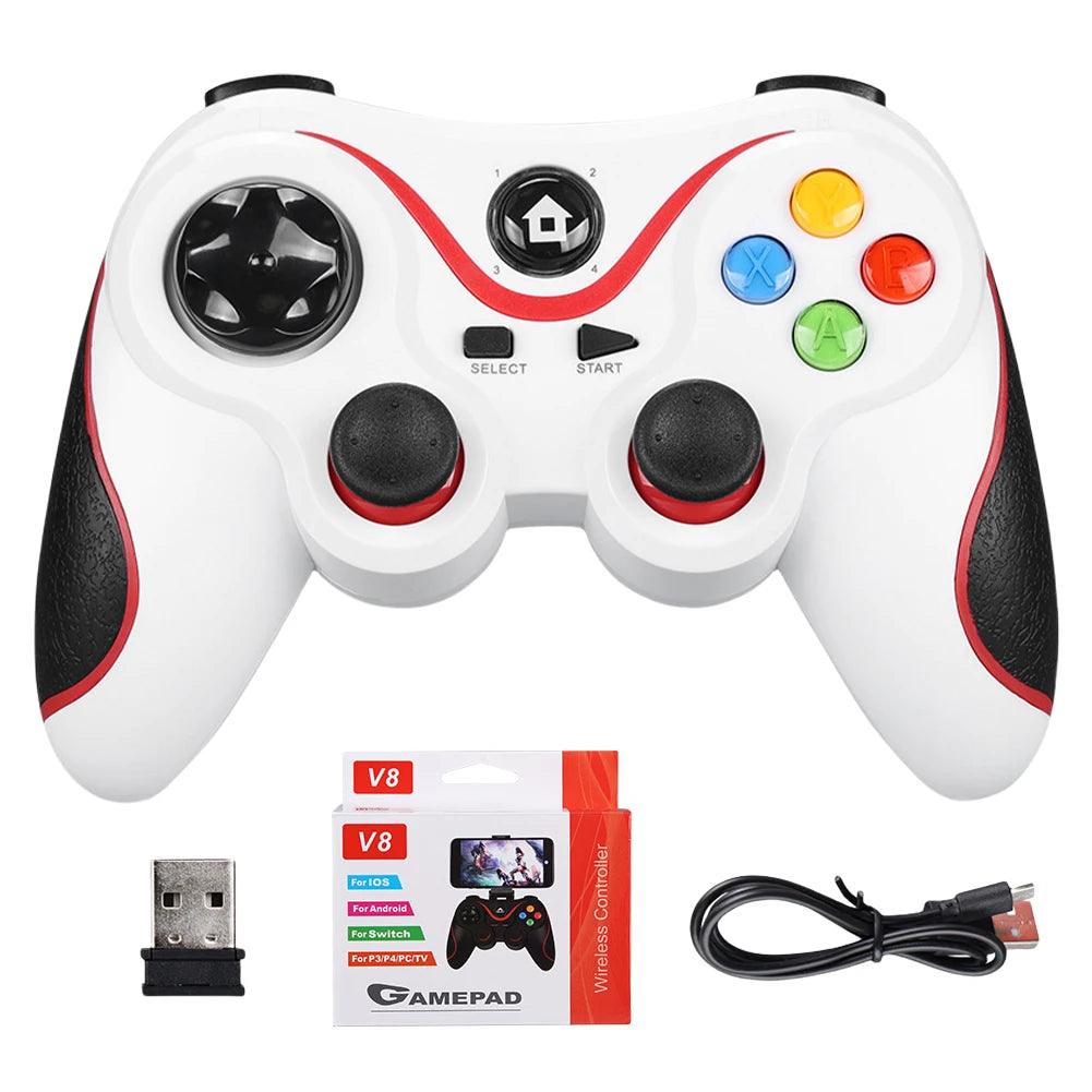 V8 2.4G Wireless Game Controller Gamepad Joystick Dual Vibration Controller Gamepad for Android/iOS/PC/PS3/Switch/Mobile Phone