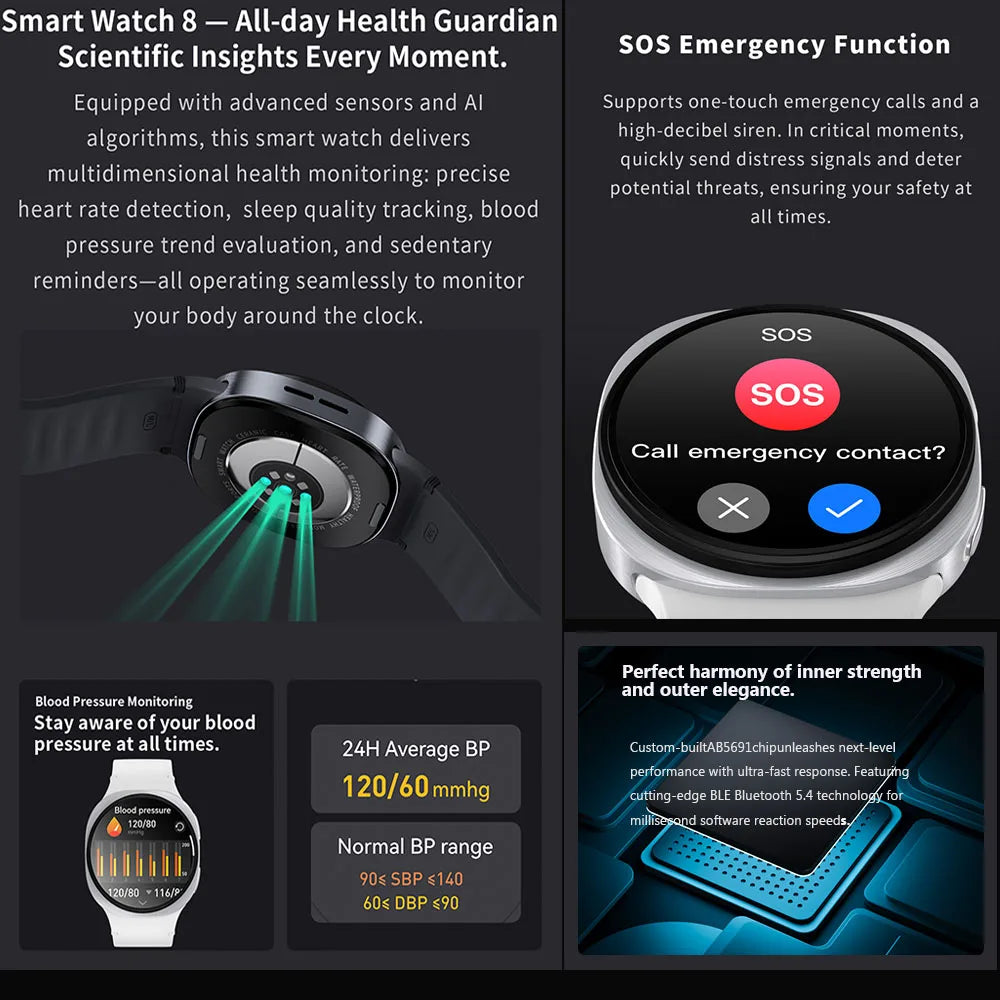 2025 New Smart Watch 8 Classic 46mm Ultra HD Screen ChatGPT GPS NFC Compass Clock Bluetooth Call Waterproof Smartwatch Men Women