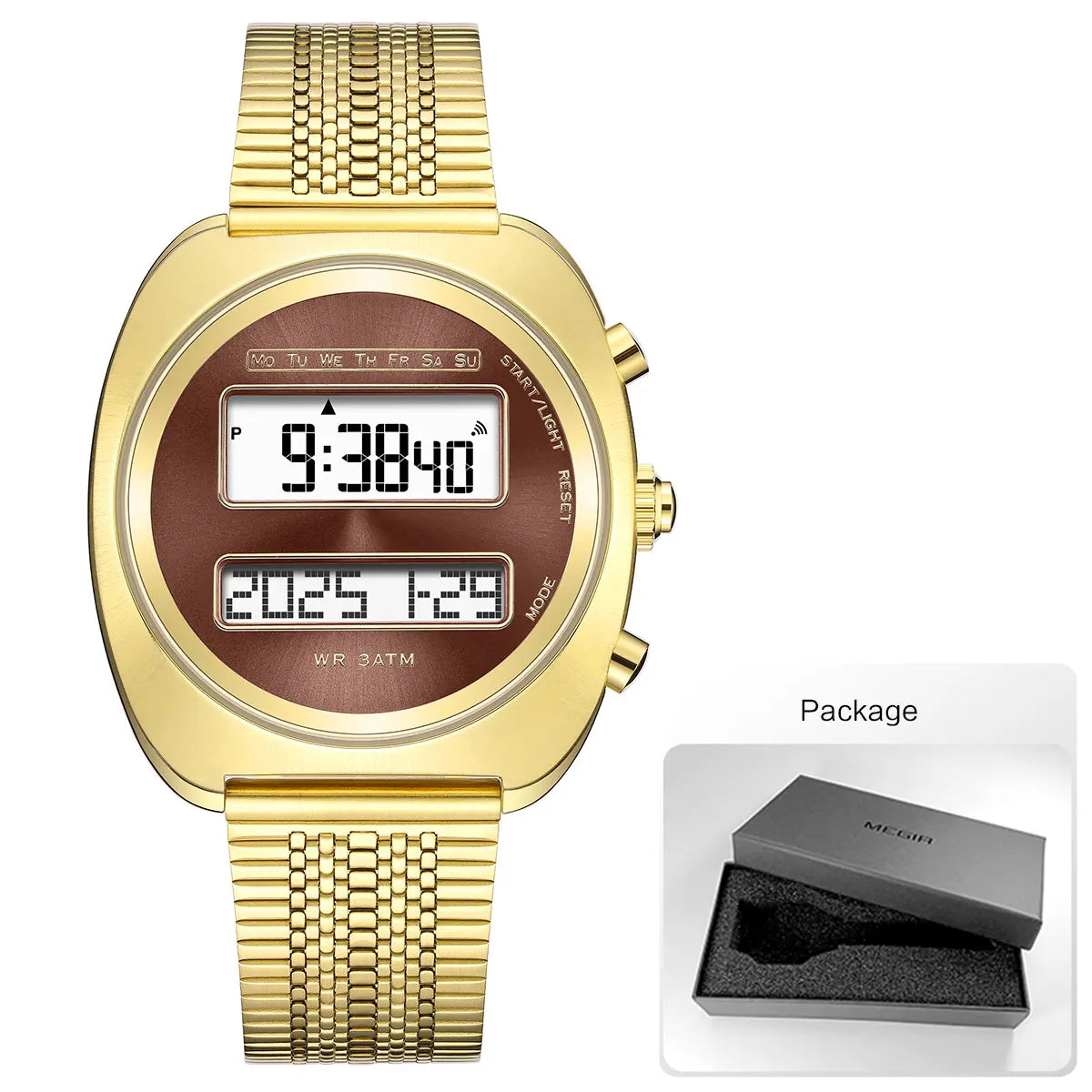 Dual-Display Electronic Watch for Men Retro Style Digital Unisex Wristwatch with Stainless Steel Strap Month Date Year Backlight