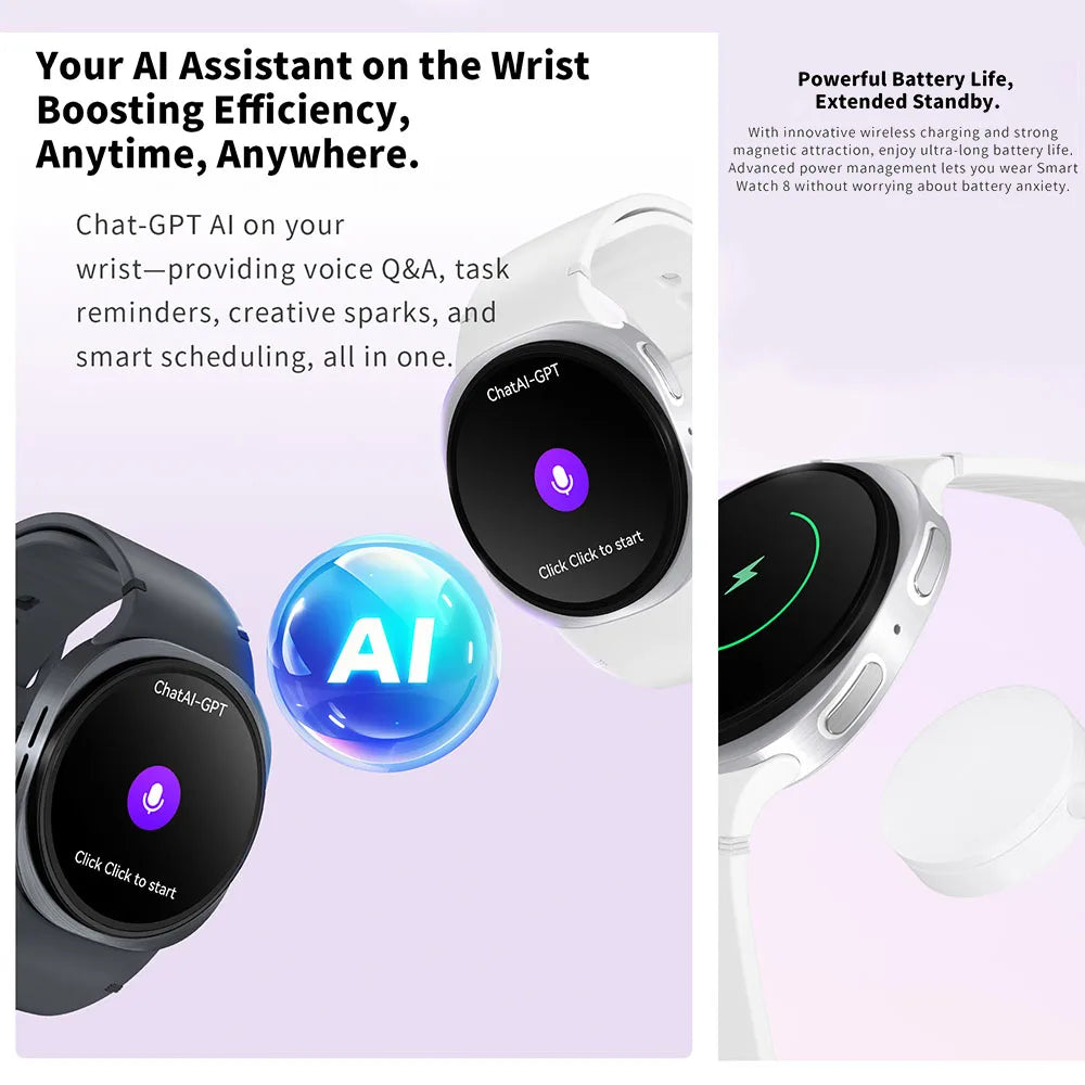 2025 New Smart Watch 8 Classic 46mm Ultra HD Screen ChatGPT GPS NFC Compass Clock Bluetooth Call Waterproof Smartwatch Men Women