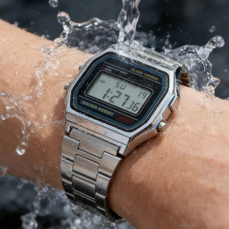 Punk Style Men's Metal Block Watch Waterproof Sports Student Electronic Watch Gold Silver Watch